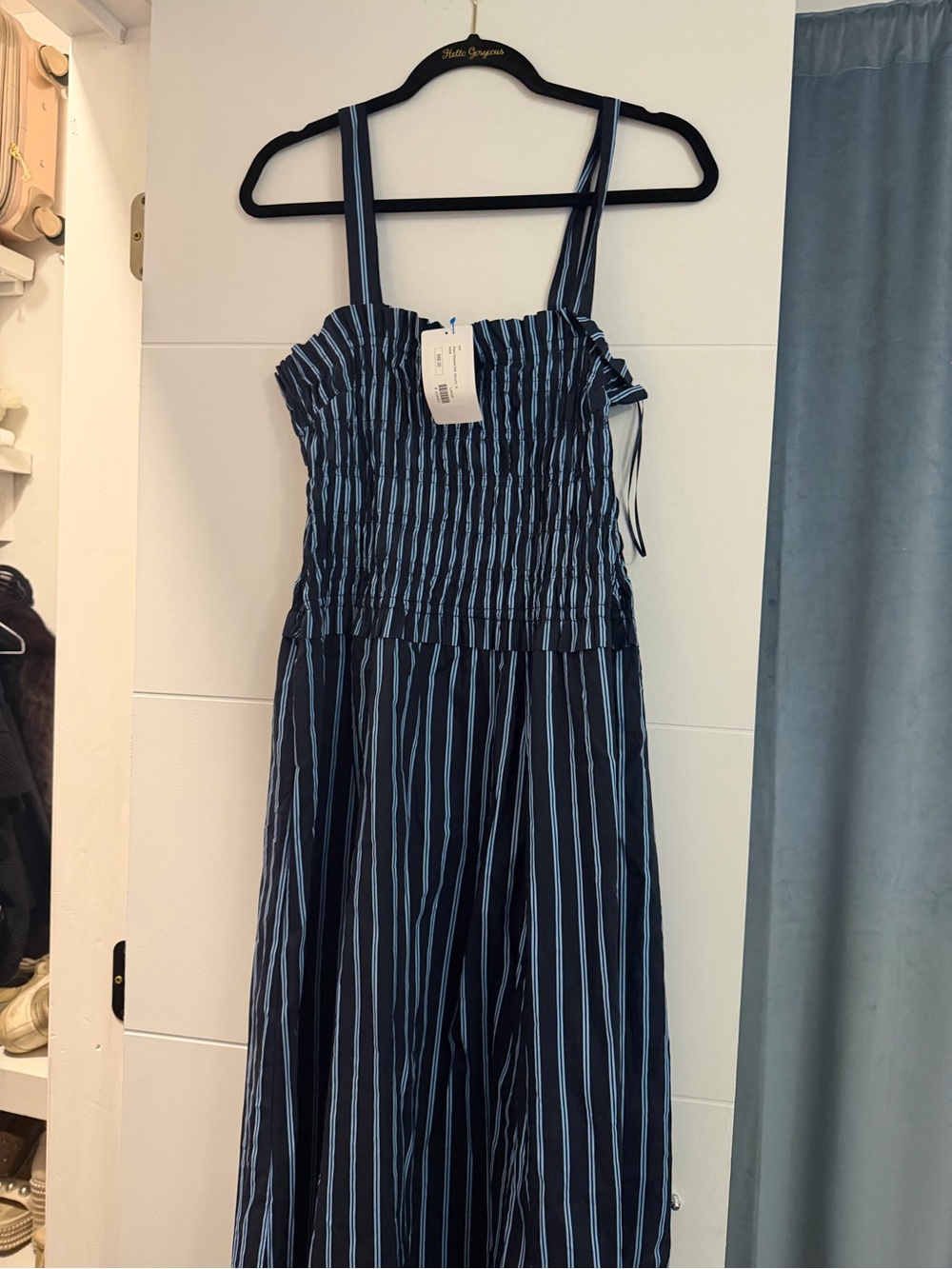 Sleeveless Navy and Light Blue Striped Sundress